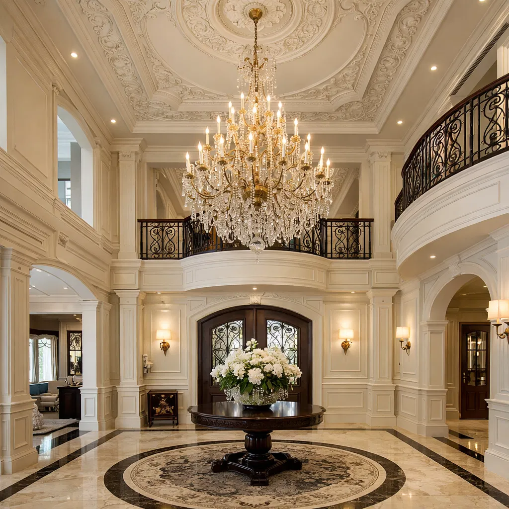 Grand foyer entrance with premium plaster ceiling design
