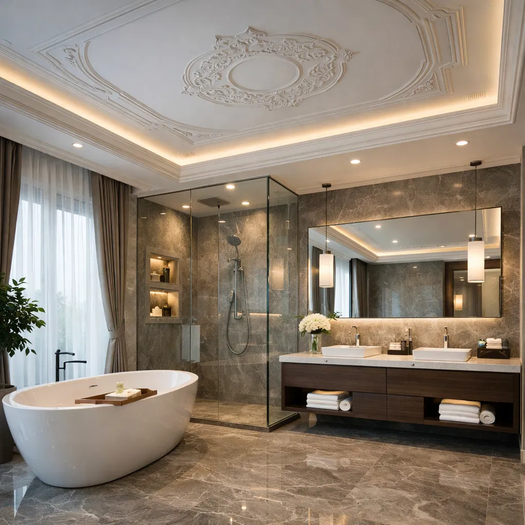 Luxury bathroom suite ceiling detail